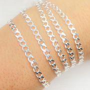 925 Sterling Silver Cuban Flat Curb Link Chains